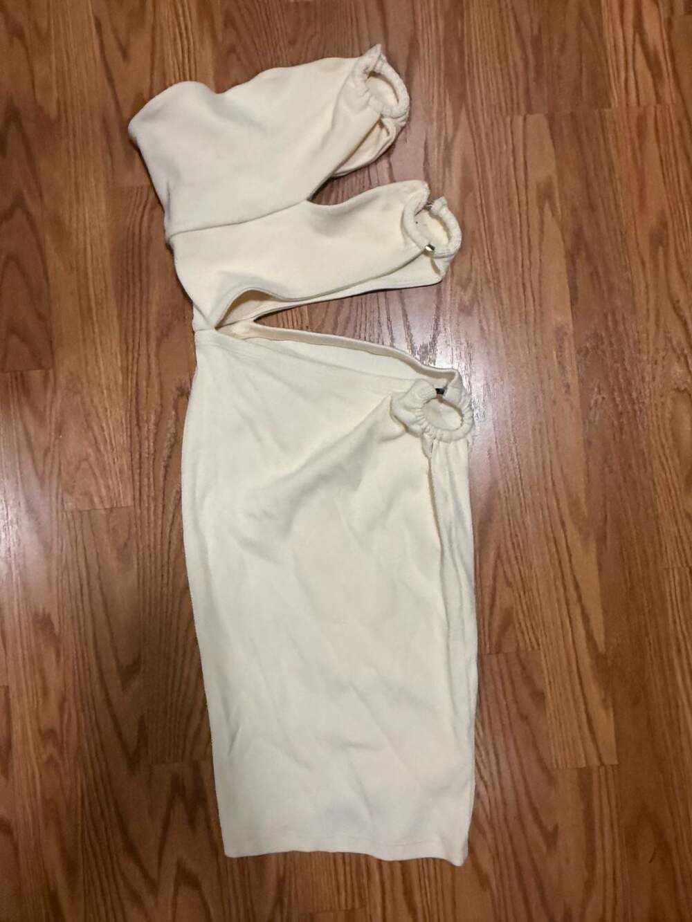 Bordeaux Anthropologie Ivory Ribbed Strapless Cutout Mini Dress